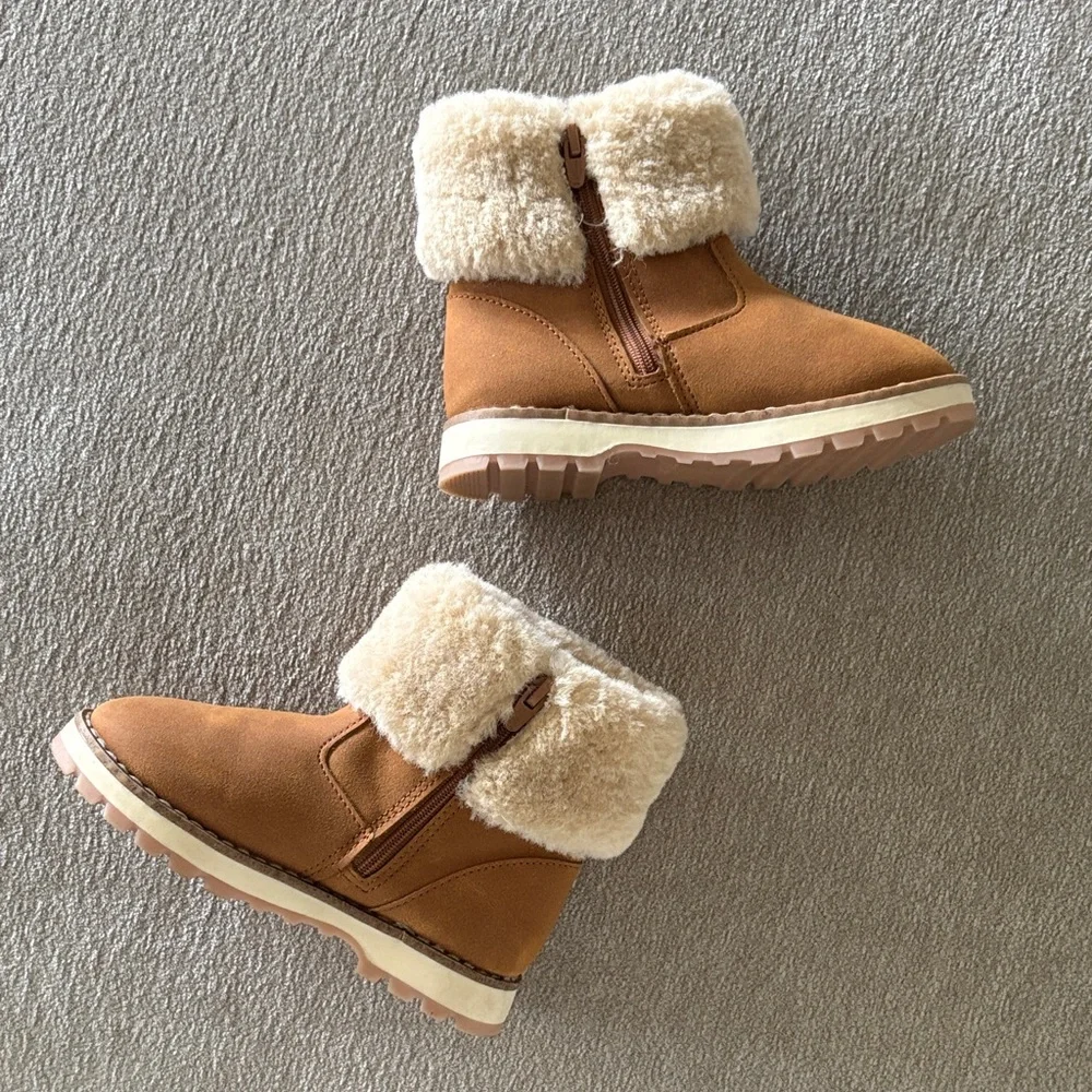 Zara Faux Suede Winter Boots with Fur Trim